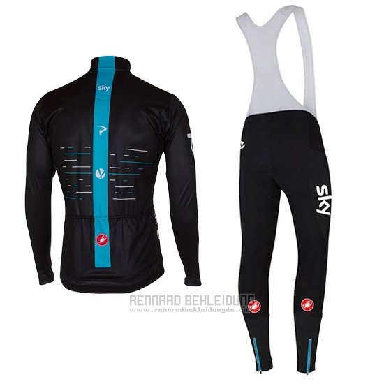 2017 Fahrradbekleidung Sky Shwarz Trikot Langarm und Tragerhose